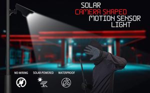 Lámpara de sensor de movimiento PIR DE SEGURIDAD Solar LED para jardín de casa al aire libre con luz en forma de cámara simulada de Control remoto - Product Image 6