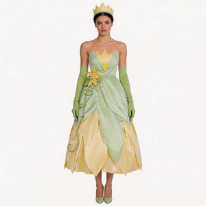Costume de princesse grenouille, robe de cosplay verte et jaune, robe de fête d'Halloween pour femmes adultes, costume de jeu de rôle - Product Image 1