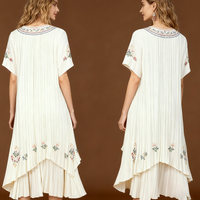 Robe ethnique décontractée bohème à col en V personnalisée OEM pour femmes, manches bouffantes, vêtements bohèmes, coton et lin, robe mini unie personnalisée pour femmes