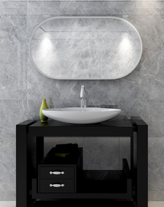 Miroir de salle de bain en gros, forme capsule, cadre en métal doré, miroir mural pour salle de bain moderne - Product Image 6