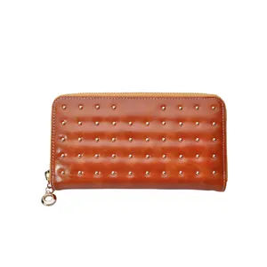 Customized Decorative Stud PU Women's Long Zipper wallet