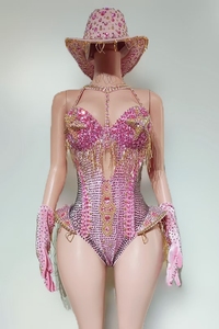 Rhinestone Tassel Bodysuits Gloves Hats <strong>Rave</strong> Music Festival <strong>Outfits</strong> Sets <strong>Women</strong> Club Party Gogo Dancer Wear Performance Jumpsuit - Product Image 4