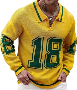 Tùy Chỉnh Người Đàn Ông Của Số Đồ Họa Áo Len Cổ Áo V Cổ Dài Tay Áo <span class=keywords><strong>Jersey</strong></span> Áo Sơ Mi Đan Hàng Đầu Đường Phố Mặc Thời Trang Đường Phố Bóng Đá Áo - Product Image 1