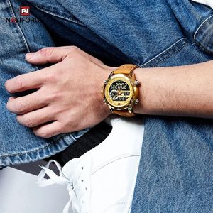 Montres Naviforce 9208 NF9208 de luxe originales, bracelet en cuir, étanches, chronographe sport décontracté, montre à quartz pour homme - Product Image 6