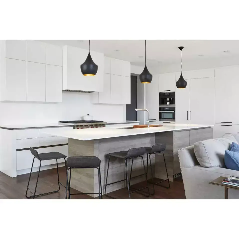 Rental Apartment House Europe Style Matt White Lacquer Small Kitchen Cabinets