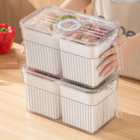 Boîte de rangement pour réfrigérateur à 2 compartiments, en plastique, avec poignée, transparente, avec fonction de temporisation, pour la conservation des aliments, avec design de drainage, pour légumes