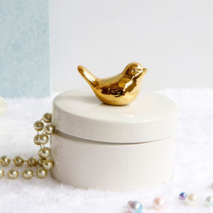 Caja de Almacenamiento de Joyas de Cerámica Blanca Hecha a Mano con Decoración de Pájaro Dorado <span class=keywords><strong>Jalo</strong></span> JE1370, Color y Logotipo Personalizables - Product Image 2