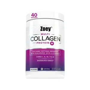 Multi Collagen Peptides Plus Hyaluronic Acid and Vitamin C Hydrolyzed Collagen Protein Types I, II, III, V and X Collagen