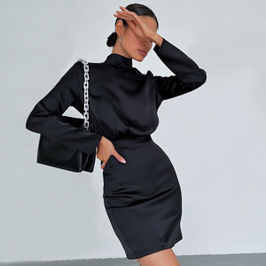 Low Price Black Satin Pencil Dress High Split Design, Luxurious Feel |  Alibaba.com