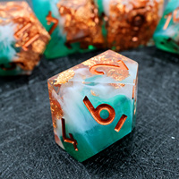 Jeu de dés polyédriques en résine fait main de 7 pièces, finition cuivre rouge et paillettes dorées, pour DND et jeux de société, design à bords tranchants - N23