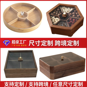 Custom Made Solid Wood Fruit <b>Tray</b> Rectangle 4-7 Compartments With Lid <b>Storage</b> <b>Trays</b> For Home Living Room General Packaging - Product Image 3
