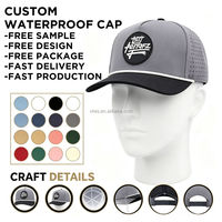 Casquettes de golf de luxe OEM à 5 panneaux, style A-Frame, à large bord, en daim, casquette de baseball en polyester imperméable, perforée au laser pour le sport