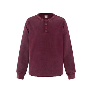 Chemises en coton à manches longues <span class=keywords><strong>Henry</strong></span> Neckline Waffle Batik Wash Old Irregular Hem - Style pull-over et hip-hop Automne/Été 2025 - Product Image 2