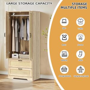 Armario Moderno de Madera SENYU con 2 Cajones, Puertas con Bisagras, Construcción de Madera Sólida, Diseño Escandinavo, Mueble de Almacenamiento para Dormitorio - Product Image 5