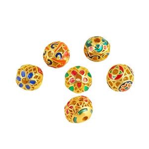 Cuentas redondas tradicionales de esmalte dorado de 10 mm con efecto de goteo de aceite, huecas, accesorios de joyería para pulseras y collares DIY - Product Image 5