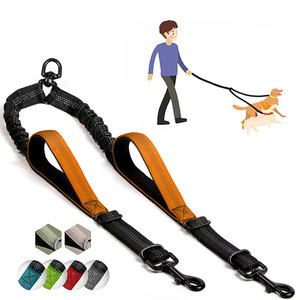 NUOVO Guinzaglio Doppio Retrattile per Cani <span class=keywords><strong>in</strong></span> Nylon a Righe, Classico, Lussuoso, alla Moda, Resistente, Riflettente, Imbottito, con Luci di Sicurezza a Mani Libere - Product Image 2
