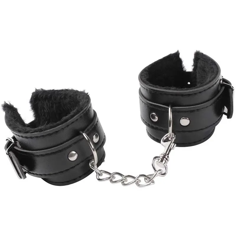 BDSM Bondage Silicone Wrist Ankle Cuffs for Adult Sex Game Play Furry Plush Handcuffs Leather Sex Hand Cuffs