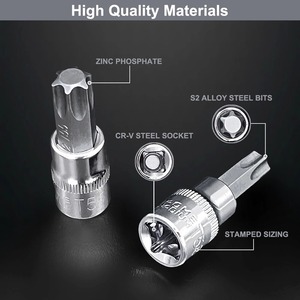 13pcs Perangkat Perkakas Rumah Tangga Baja Vanadium 1/4'' 3/8 dan 1/2'' Drive T8-T70 Set Soket Bit Torx - Product Image 3