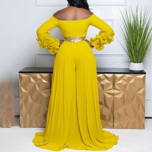 Nuevo Estilo de Mono Africano para Mujer, con Hombros Descubiertos, Mangas con Volantes, Color Sólido, Plisado y Pierna Ancha, a la Moda - Product Image 2