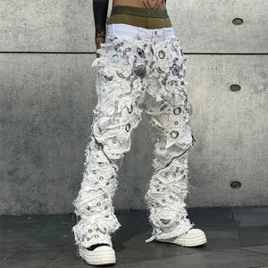 Jeans sur mesure pour homme, haute qualité, effet vintage, coupe large ajustée, taille mi-haute, grandes tailles - Product Image 4