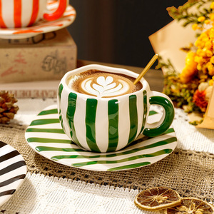 Wholesale Hand Painted Striped Coffee <b>Cup</b> and Saucer <b>Set</b> Modern Afternoon Ceramic <b>Tea</b> <b>Cup</b> <b>Set</b> - Product Image 2