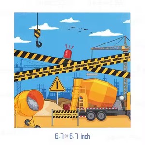 Dibujos animados ingeniería coche construcción temática niños fiesta de cumpleaños tablewaren platos desechables manteles y servilletas decoraciones - Product Image 4