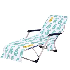 カスタム屋外寝椅子マイクロファイバーテリー。ポケット付き布サンラウンジャービーチプールチェアタオルカバー