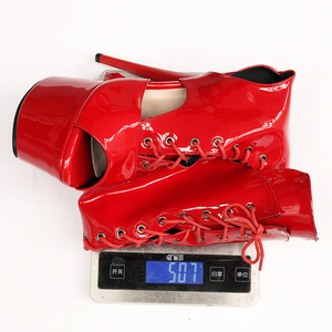 Botas Largas de Mujer Tallas Grandes 46 con Punta Abierta, Tacón Alto y Delgado, Diseño Cut-Out Trasero, Plataforma y Cordones, Estilo Sobre la Rodilla, de Charol para Verano - Product Image 6