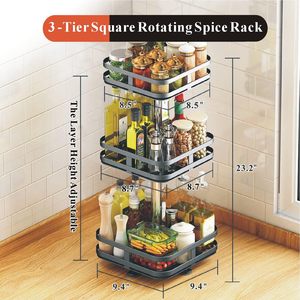 <span class=keywords><strong>Porte</strong></span>-épices rotatif multicouche à plateau <span class=keywords><strong>tournant</strong></span> réglable pour armoire Organisateur Lazy Susan à 1/2/3 niveaux - Product Image 6