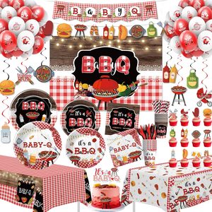 Set de Decoración para Baby Shower Baby <span class=keywords><strong>Q</strong></span>, Platos de Papel, Vasos, Servilletas, Mantel, Fondo, Espirales, Pancarta, Globos, Adornos para Pasteles, Cubiertos, Decoración con Pajitas - Product Image 1