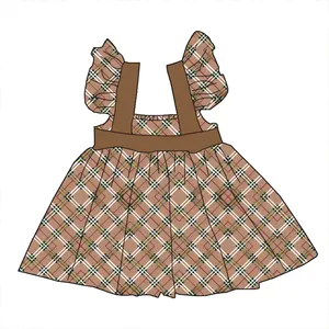 Qingli OEM 플러터 슬리브 격자 무늬 소녀 드레스 10-14 세 수입 아이 드레스