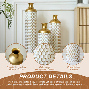 Vaso da terra in metallo, stile moderno, smaltato bianco, set da 3 pezzi, decorativo per la casa, a forma di goccia, grande - Product Image 3