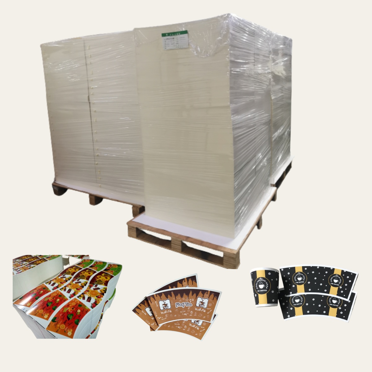 Single-Sided Coated Paper Cardboard Cup Sheet for Raw Material for Beverages-Printed for Tea Coffee Beer and Drinks