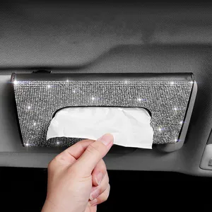 Bling Bling Diamond Car Visor Tissue Box Luxury Car Visor Tissue Holder Hanging Leather Crystals Rhinestone Paper Tissue Case