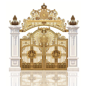 Puerta Metálica Ornamentada de Estilo Europeo Qifan con Acabado Dorado y Diseño de Escudo para Uso Exterior - Product Image 3