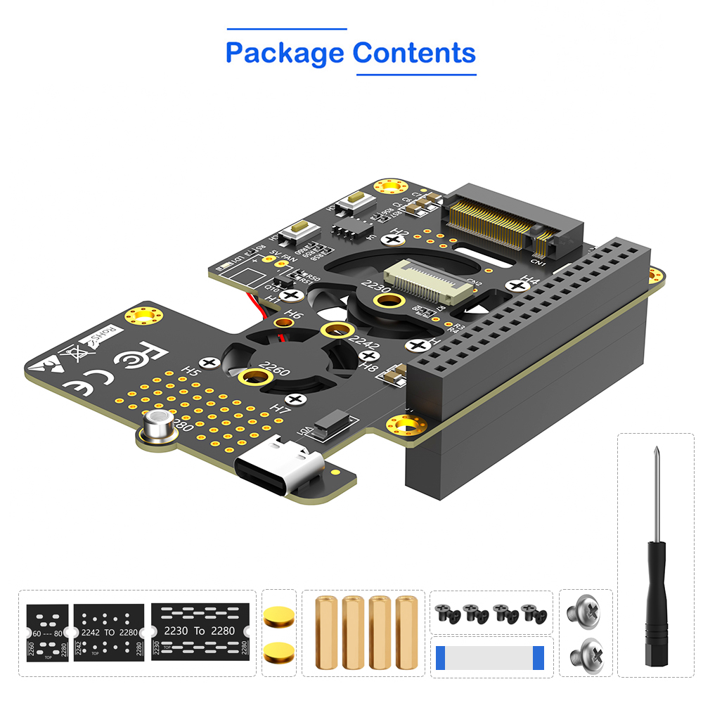 Noir --- Carte d'extension SSD M.2 Raspberry Pi 5