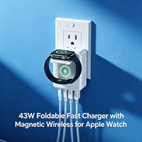 Chargeur rapide pliable HNT ODM/OEM 43w avec chargeur sans fil magnétique pour Apple Watch, adaptateur multiport 2C+2A pour iPhone, ignifuge