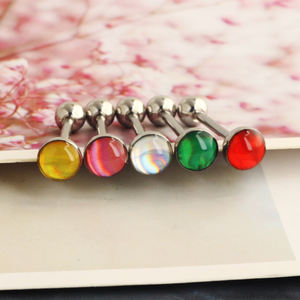 แหวนลิ้นแบบเม็ดทำจากอะคริลิคผสมสแตนเลสเจาะลิ้นแบบแท่งเจาะเครื่องประดับรูปหัวกะโหลกดอกไม้หัวใจเครื่องประดับร่างกายสตั๊ด - Product Image 4