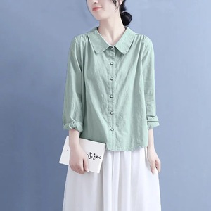 Women's Linen Shirt Purple Peter Pan Collar Button Down Casual Loose Fit Spring Summer Top - Product Image 2