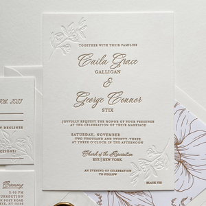 <strong>Sheffield</strong> Suite Letterpress Wedding Invitation Card Antique Gold Floral Liner Envelope Debossed Invites Suite Marriage Festival - Product Image 3