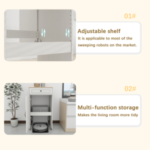 Robot Vacuum Stand Cabinet with Wheels Sweeping Robot Storage Rack with Doors and <b>Drawers</b> <b>Side</b> <b>Table</b> for Living Room Home - Product Image 6