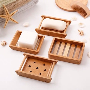 Custom Logo Biodegradable draining Luxury Eco Friendly natural Bamboo Wood Wooden square Soap Dish box holder For Corner Shower