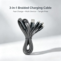Cable de Carga Togudu T-255 Tres en Uno USB-A a Tipo-C, Trenzado de Nailon, Junta Reforzada Duradera, Multipuerto para Teléfono Móvil