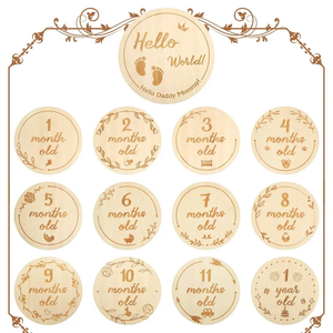 Tarjeta de hito mensual de madera de doble cara <span class=keywords><strong>para</strong></span> bebé, tarjetas de madera personalizadas únicas conmemorativas de crecimiento de bebé recién nacido - Product Image 5