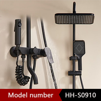 Ensemble de douche moderne 4 fonctions pour hôtel et villa, avec barre coulissante à double poignée, jet doux et pluie, système de robinetterie de salle de bain en céramique noir mat