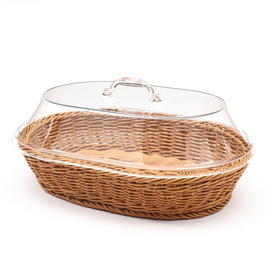 Hot Selling Storage Basket Bread Weave Plastic Woven Basket Rattan Rectangular Storage Baskets