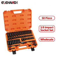 Elehand – Lot de 50 douilles à chocs de 3/8 pouces, kit complet SAE et métrique avec mallette de rangement orange pour réparation automobile