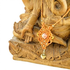 Handmade Buddhist Macrame Pendant Necklace With Freshwater Pearl And Gold Heart Charm For Religious Ceremonies Unisex - Product Image 1