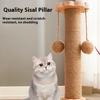 Griffoir pour chat en bois massif avec plateau tournant à balle rotative, griffoir en sisal avec plume pour stimuler et soulager l'ennui