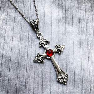 Grand Collier Croix Chrétienne <span class=keywords><strong>Baroque</strong></span> Crucifix Unisexe Couleur Argent Cristaux Gothique Bijoux de Pâques pour le Ramadan - Product Image 5